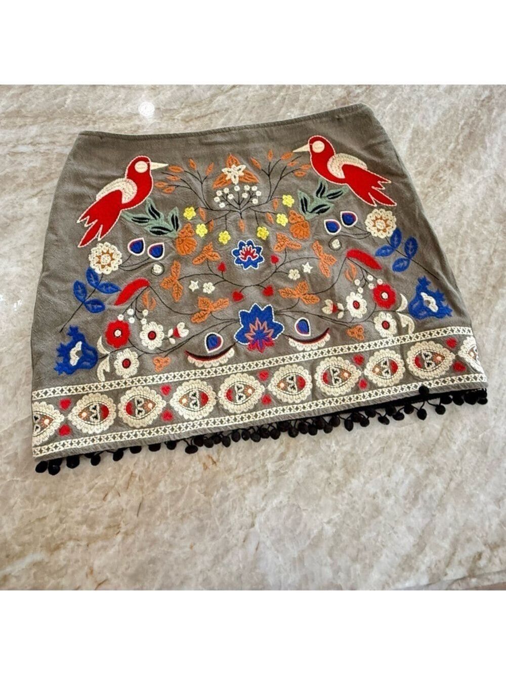 Umgee Gray Skirt with Colorful Embroidery
